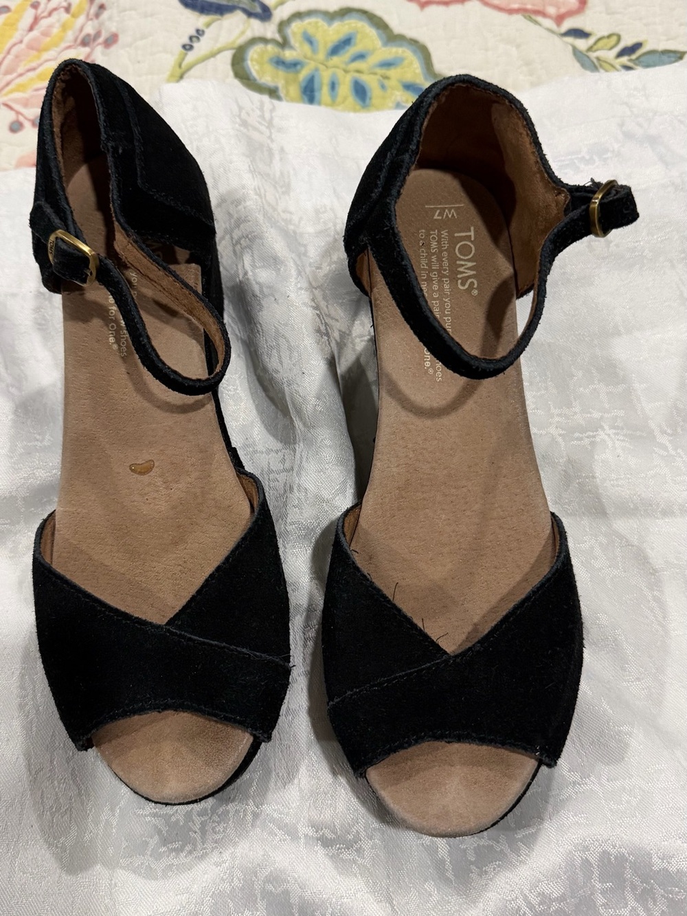 TOMS Black Suede Open-Toe Ankle-Strap Sandals